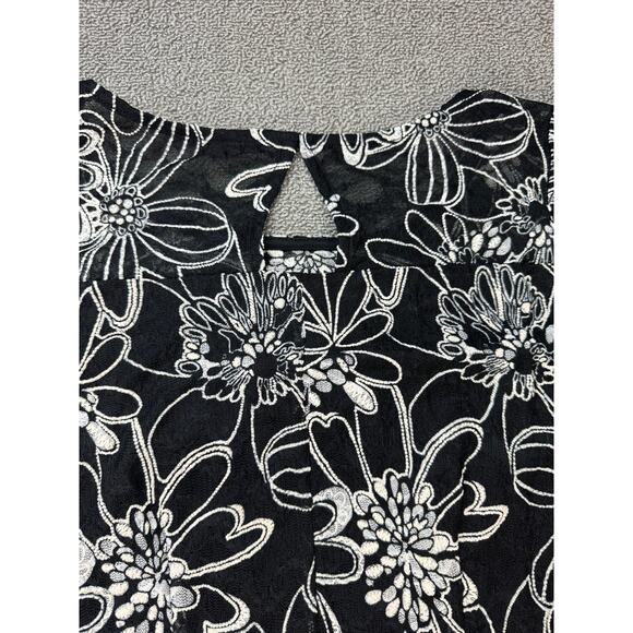 NWT Roz & Ali Dress Black White Embroidered Floral Mini Size Large - Picture 5 of 9
